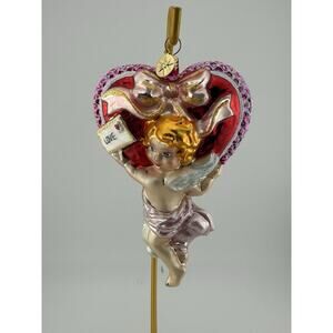 Christopher Radko "Love" Cupid w/ Heart Ornament RARE 5.5" Long